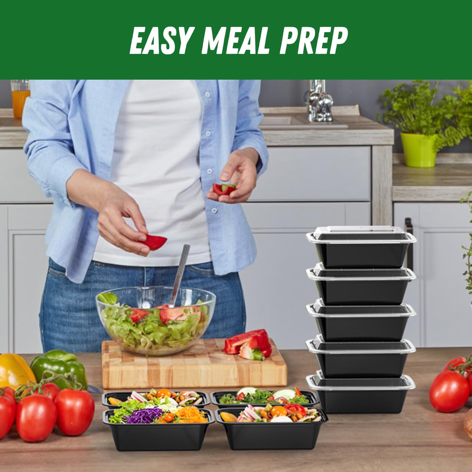 Dealusy 50 Pack (100-Piece) 24 oz Meal Prep Containers Reusable with Lids, Sturd