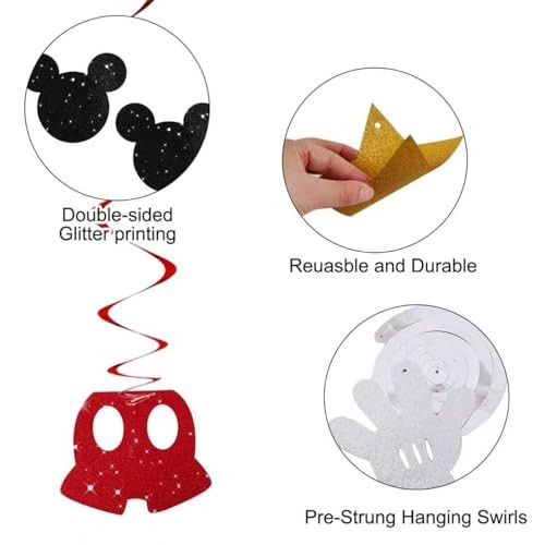 16 Pcs Black and Red Hanging Swirl Decorations, Pre Mouse-red Black Gold