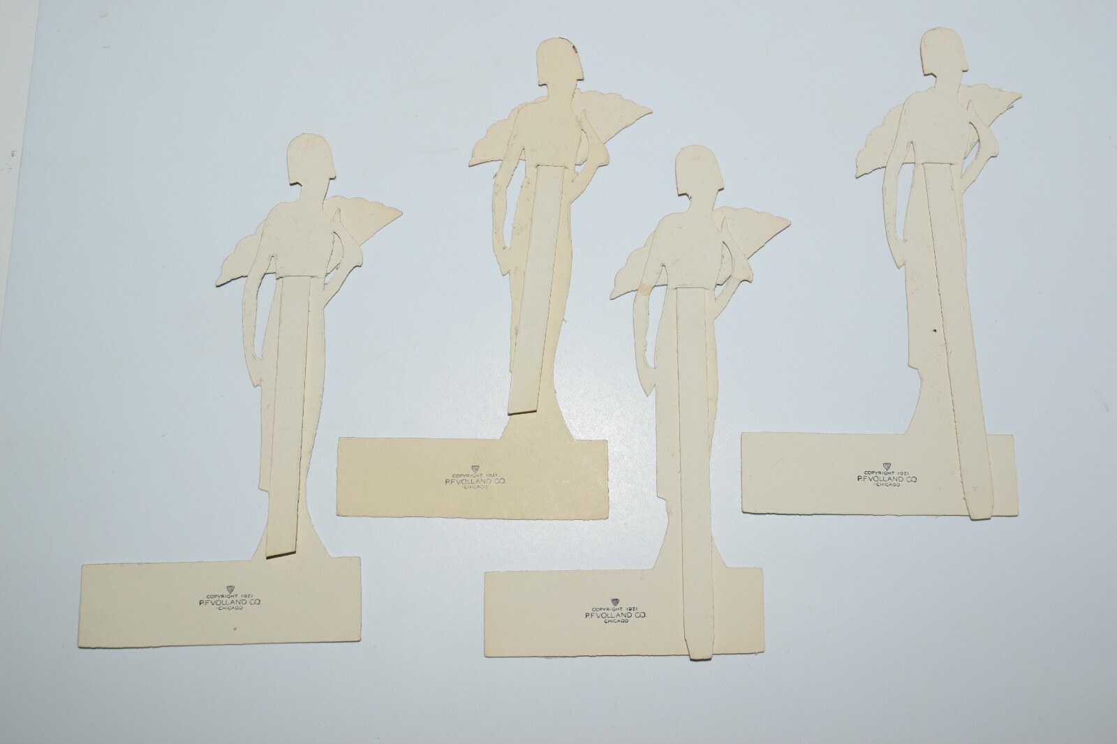 Vintage Art Deco Place Card Figure Stylized Exotic Women & Fans Asian 1920