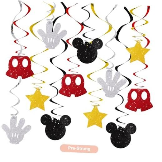16 Pcs Black and Red Hanging Swirl Decorations, Pre Mouse-red Black Gold