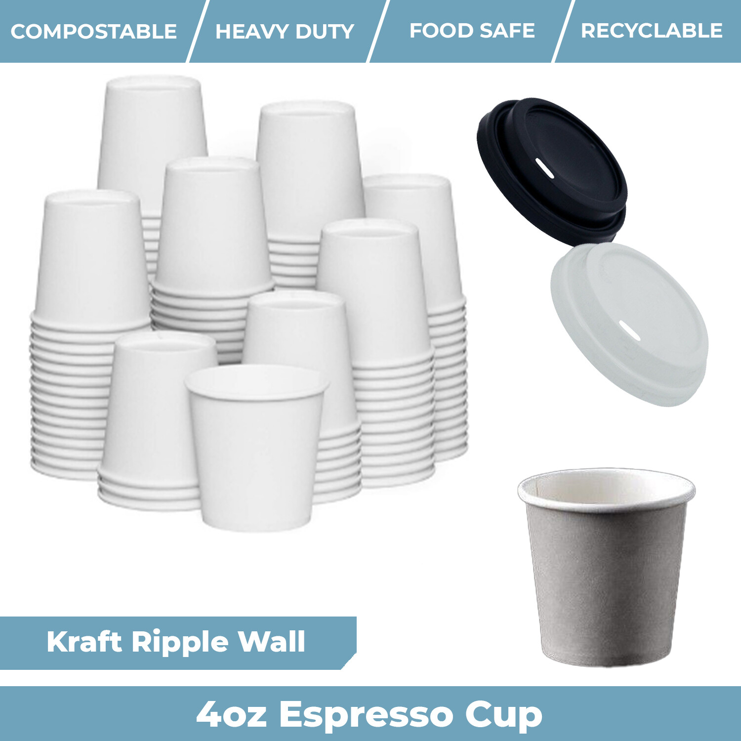 Disposable White Paper Cups with Lids 4oz Sampling Espresso Cups for Party Event