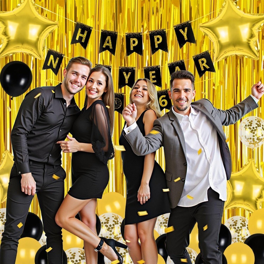 New Years Eve Party Supplies 2026, 2026 Happy New Year Banner Gold Fringe