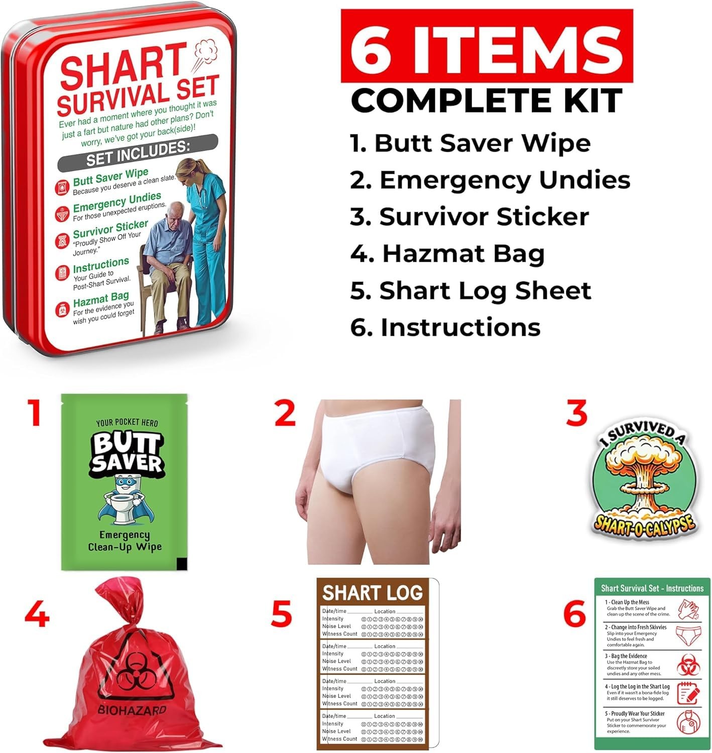 Shart Survival Set – Funny Gag Gift 2024 Boyfriend Gifts Includes Disposable