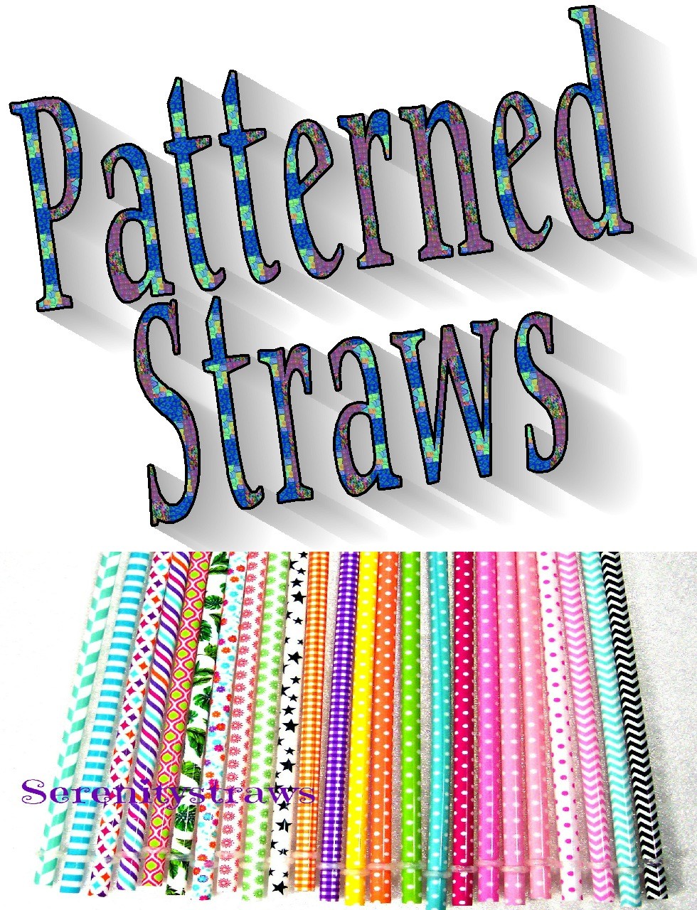 PATTERNED STRAWS, Dots, Checks, Flowers, Chevron, Fruit, Reusable, BPA Free