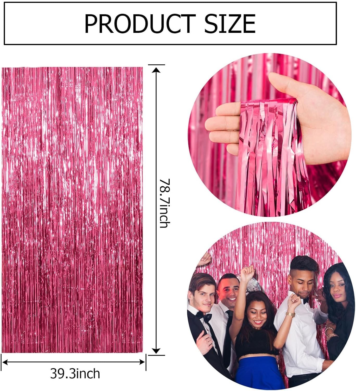 2 Pack Pink Backdrop Party Decorations Tinsel Curtain Party Backdrop Foil Fri…
