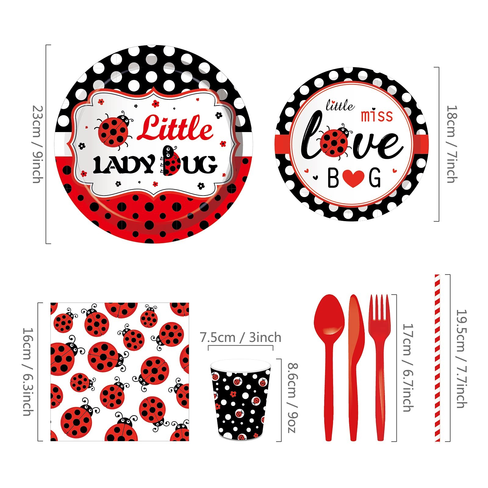 Ladybug Birthday Party Supplies – 141 PCS Disposable Tableware Kit Serves 16