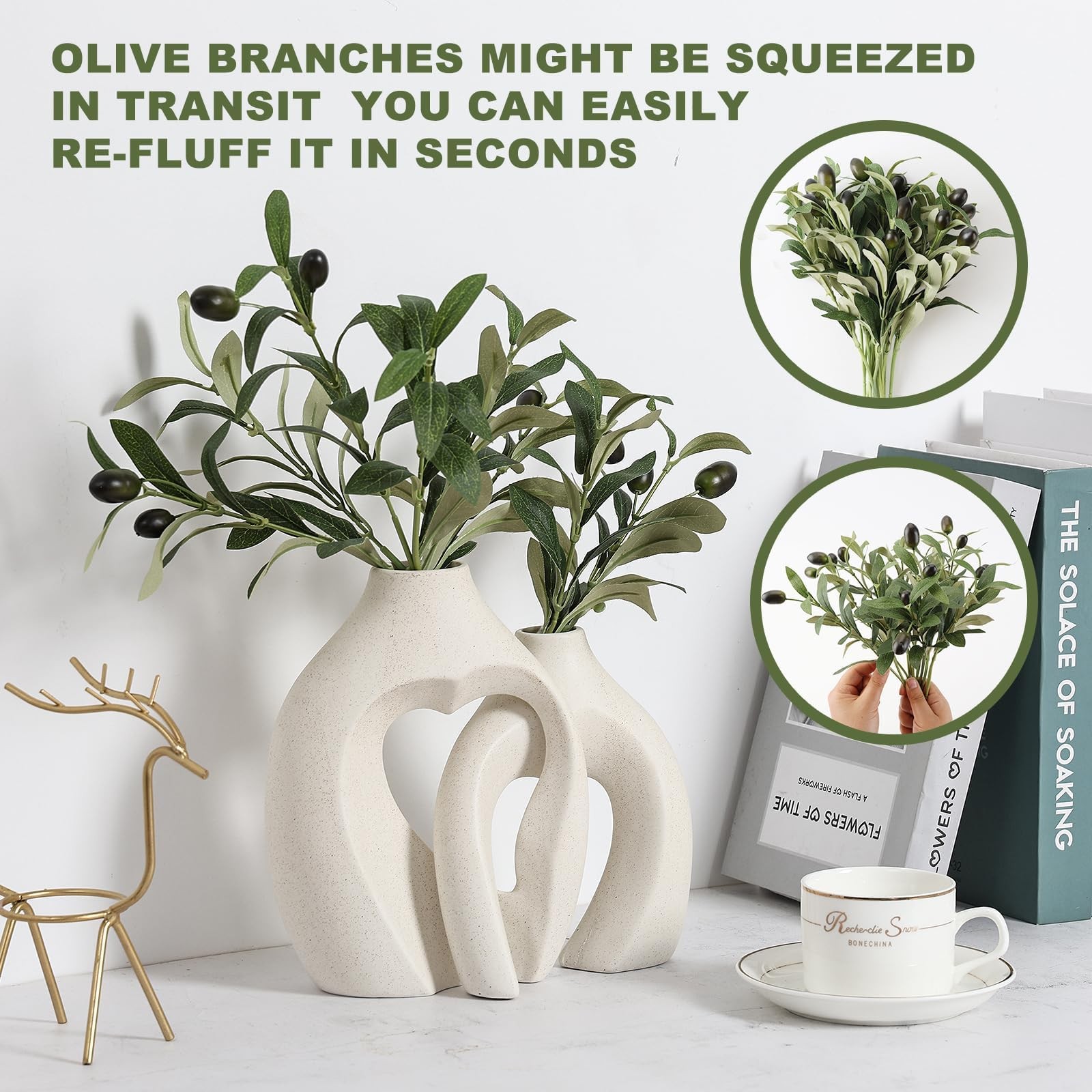 Erlandens 10pcs Faux Olive Leaves Stems 10” Tall Artificial 10in, Green