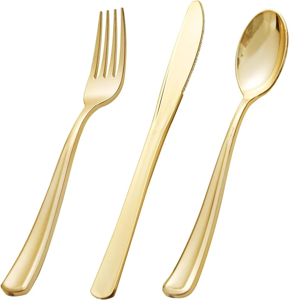 600 Pieces Gold Plastic Silverware – Disposable Gold Utensils – Heavy Duty
