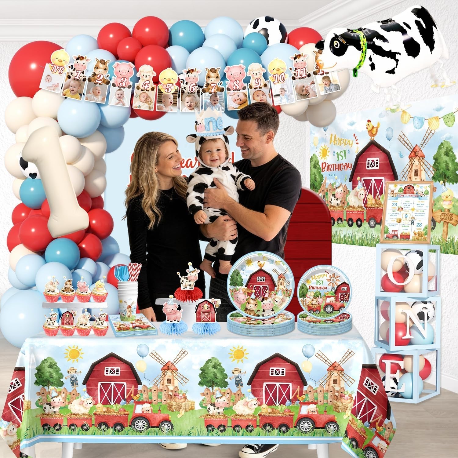 1st Birthday- Farm First Birthday Decorations Kit NEW