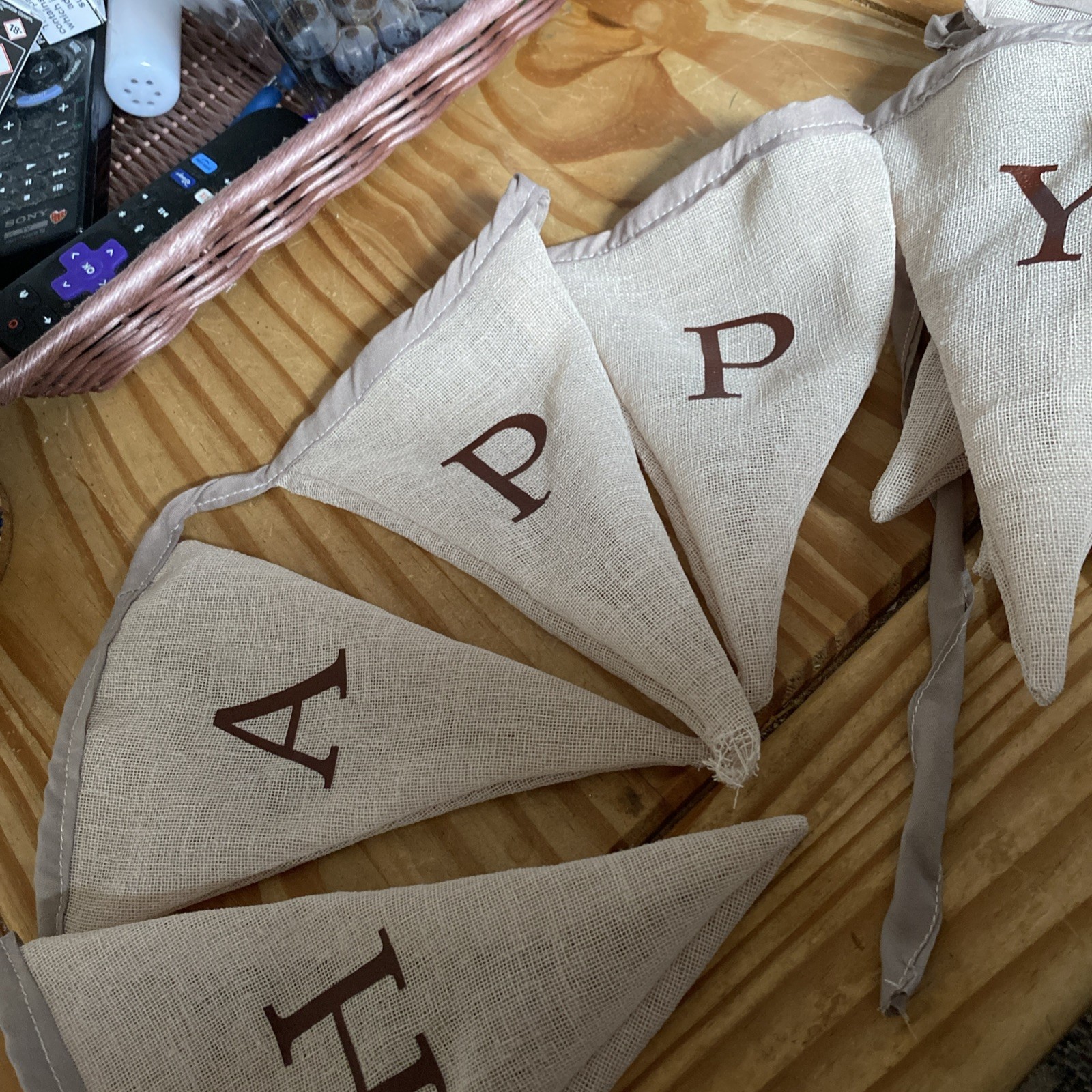 Handmade Double Sided Bunting 14 Flags 3.5m ‘Happy Birthday’ rustic with brown