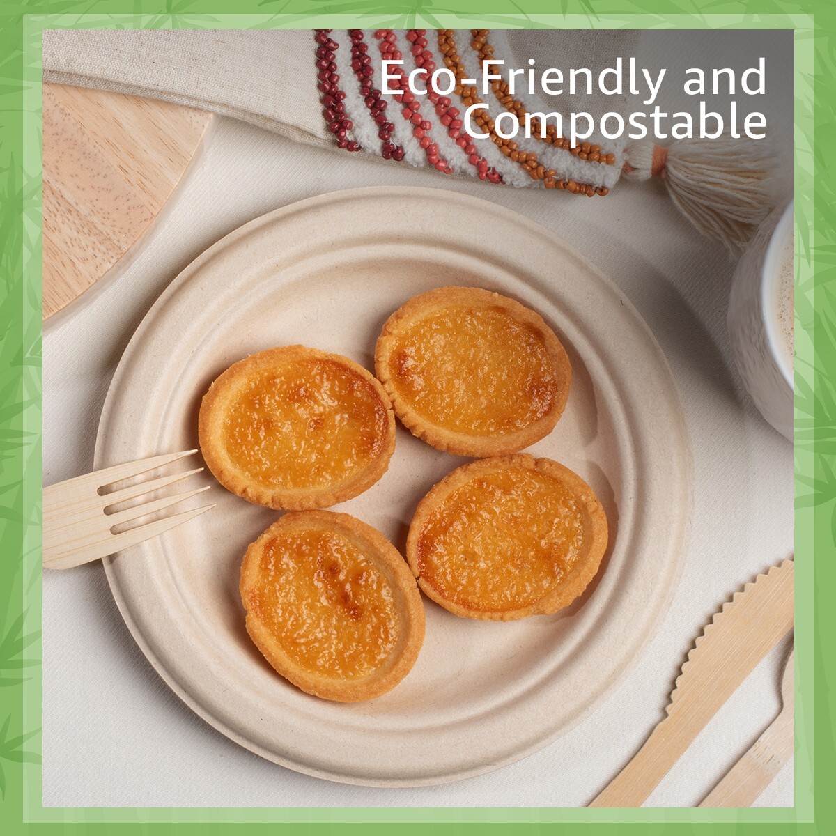 Ibambo Bamboo Disposable Paper Plates – 7 Inch, 125 Pack, Compostable Plates
