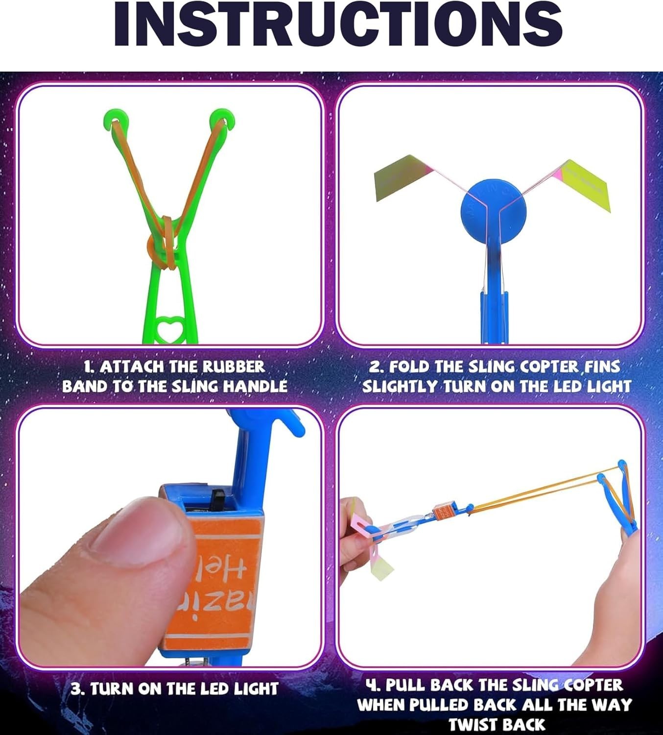 Rocket Slingshot Flying Toys with LED Lights – 24 Pcs Kids Outdoor Game with