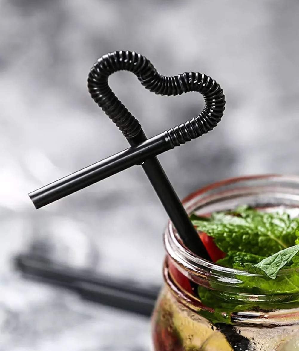 ALINK 200 PCS Flexible Black Plastic Drinking Straws 10.3 Inch Extra Long