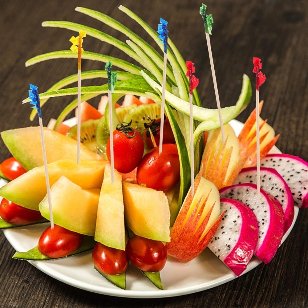 4 Inch Wood Frill Picks Toothpicks 1200 Pcs Cocktail Picks for Sandwiches Fruit