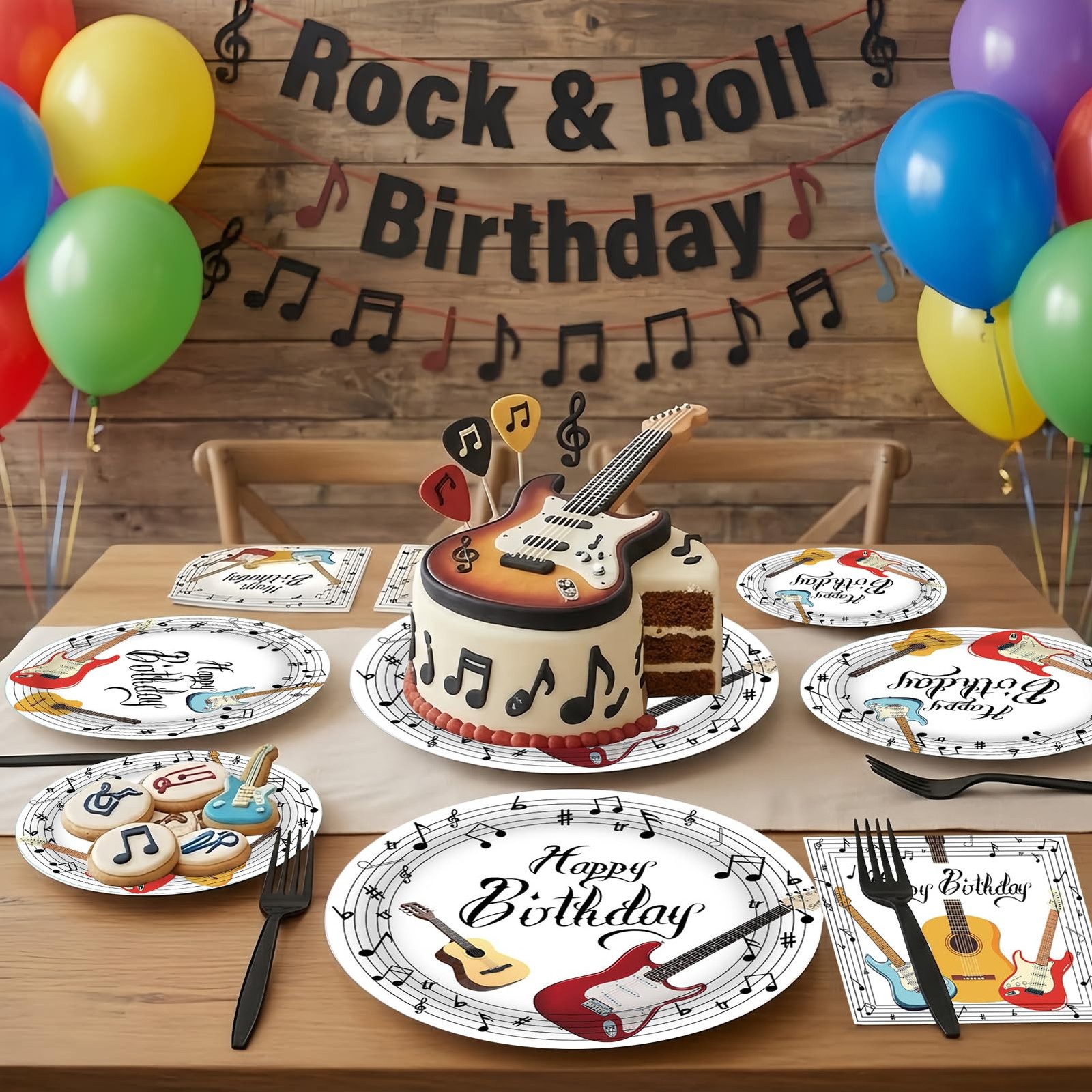 96 Pcs Music Party Decorations Tableware Set for Adult Teens Kids Includes Pl…