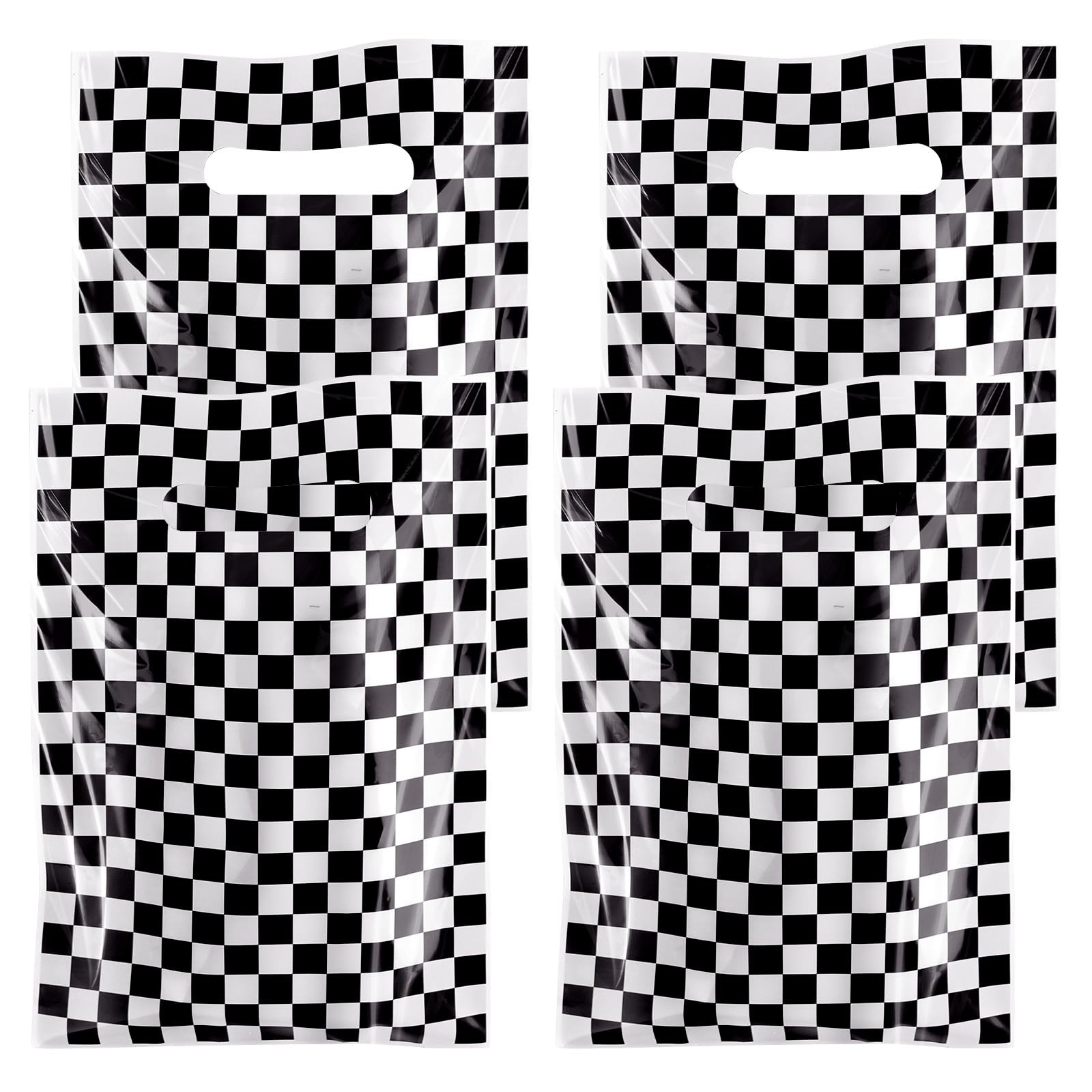 Race Car Theme Party Favors, 50 Plastic Checkered Bags, Black