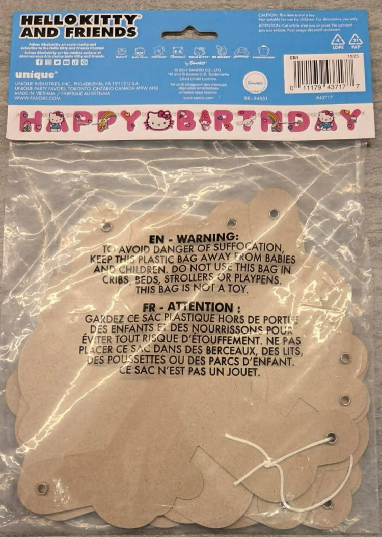 Hello Kitty & Friends – Happy Birthday Banner – Pink Rainbow Hearts Theme, CUTE!