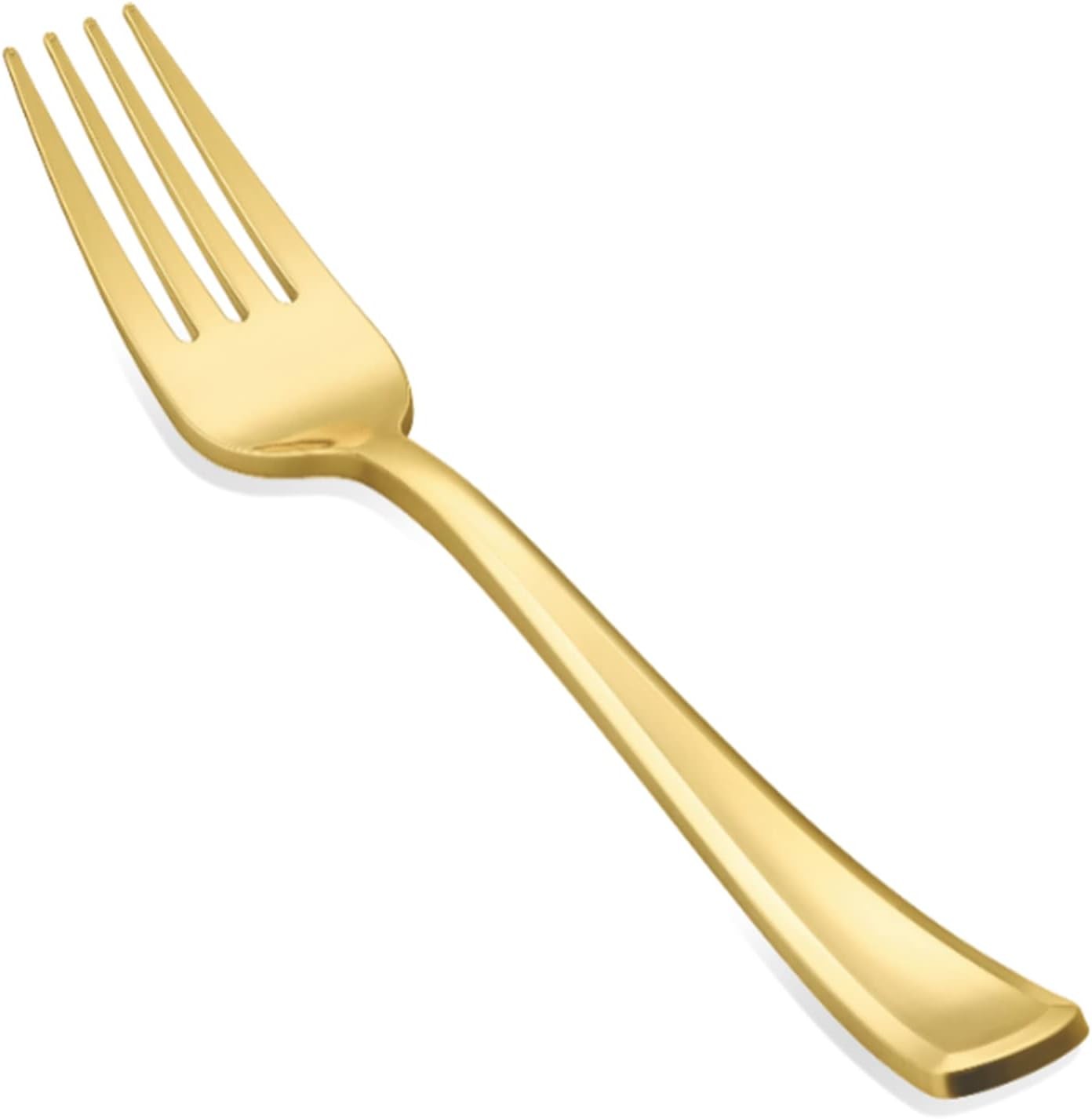 50PCS Gold Plastic Forks, Solid, Durable and Heavy Duty Plastic Forks