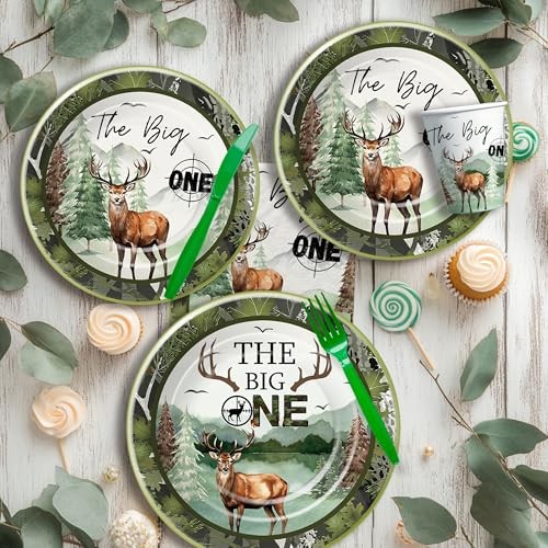 APOWBLS Hunting 1st Birthday Decorations Boy Tableware – Deer Camo Theme