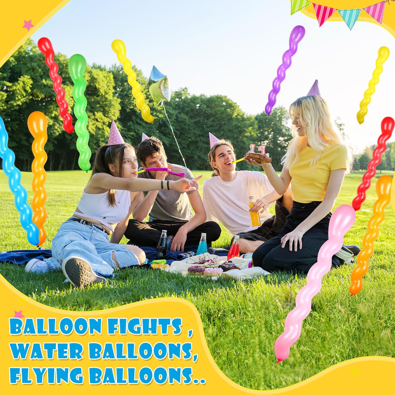 500 Pcs 40 Inches Latex Spiral Balloons – 9 Assorted Colors Party Decorations