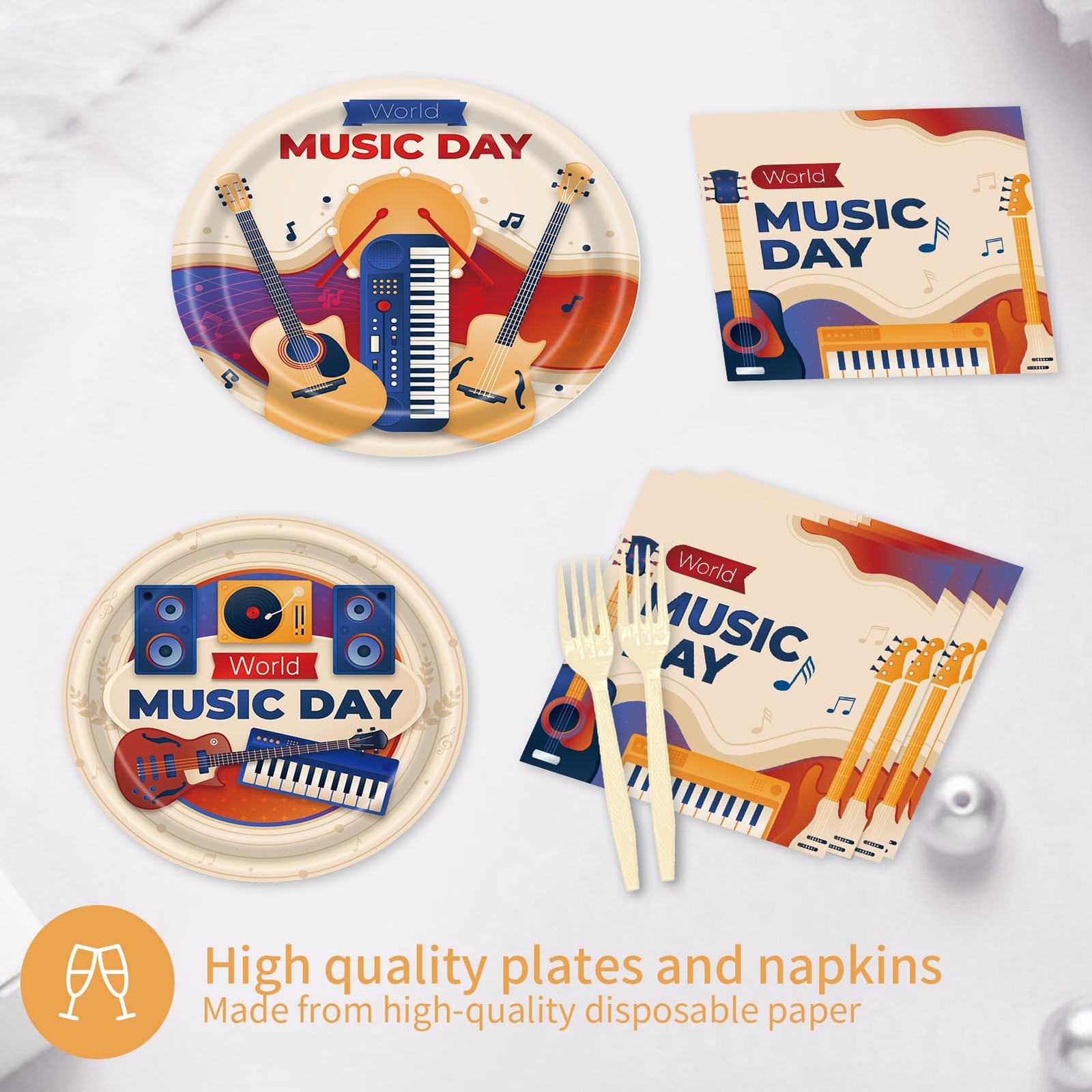 96 Pcs Music Party Decorations Tableware Set for Adult Teens Kids Includes Pl…