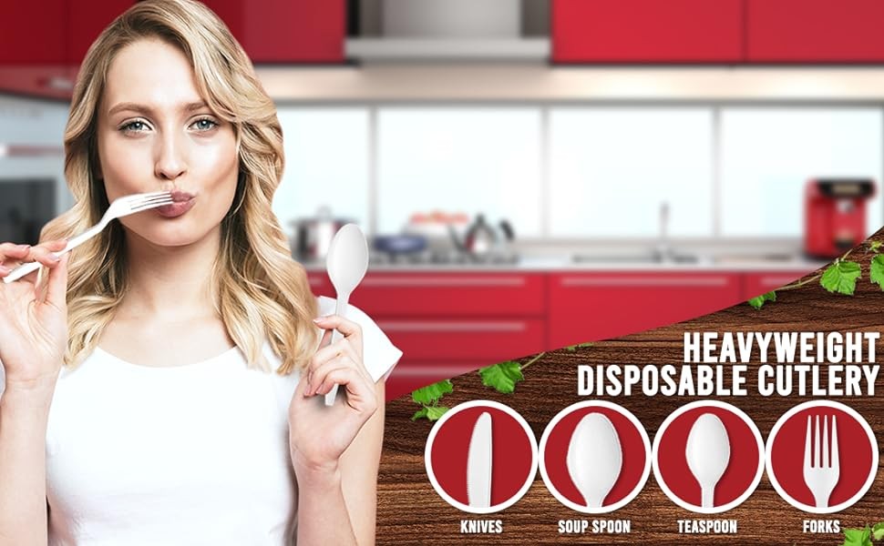 Heavy Duty Plastic Teaspoons, Disposable Bulk Utensils | 400 Count Heavy Duty