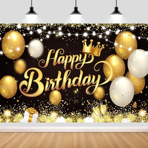 180×120 cm Gold Happy Birthday Party Backdrops Cloth 71×47 in. Glitter Black