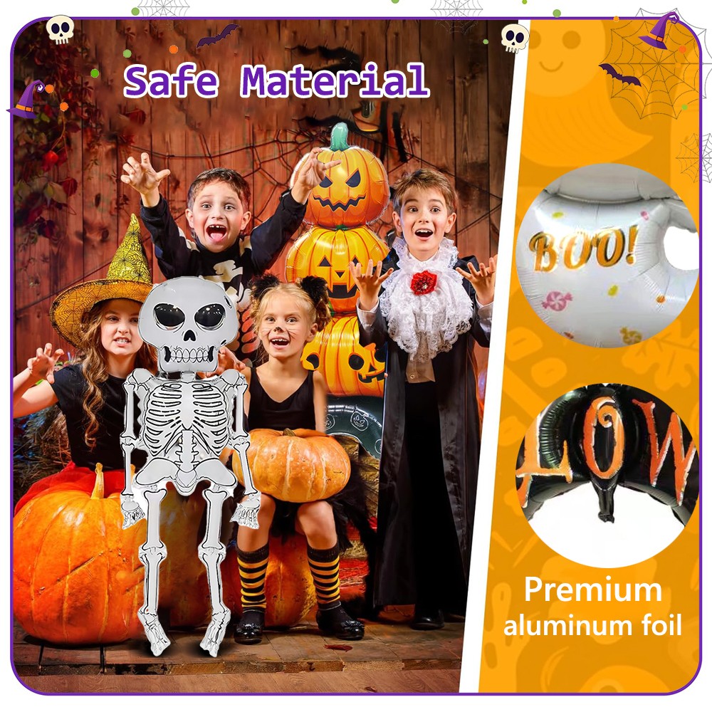 Halloween Foil Balloon Party Decoration Set with Pumpkin Skeleton White Ghost
