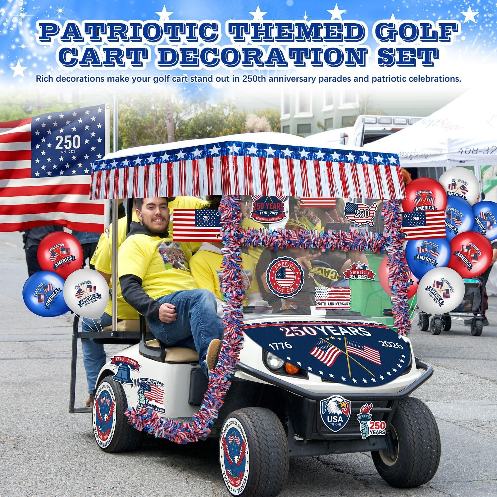 4th of July 250 Anniversary Golf Cart Decoration Patriotic Parade Decoration Kit