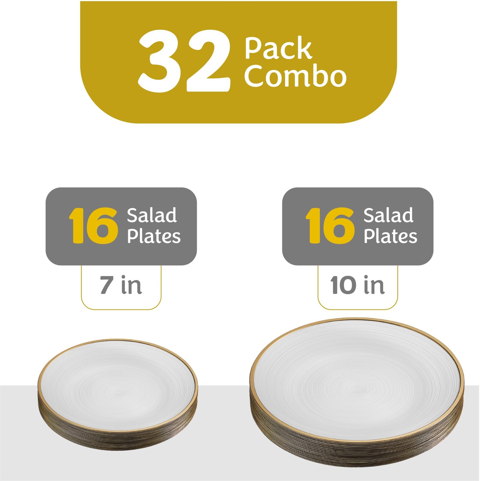 32 Pieces Crystal Design Plastic Plates Combo Pack 7 inch and 10 inch Gold Ri…