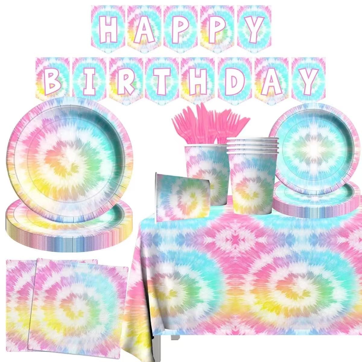 142 Pcs Tie Dye Birthday Decorations | Colorful Party Supplies for 20 Guests