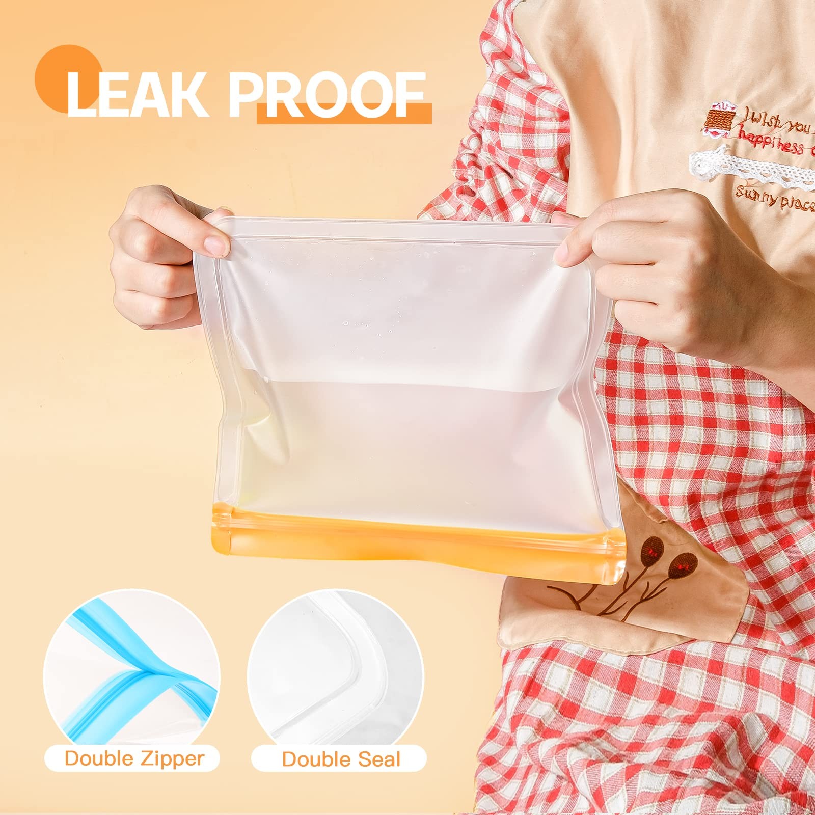 10 Pack Dishwasher Safe Reusable Bags, Leakproof Reusable Freezer Bags, BPA Free
