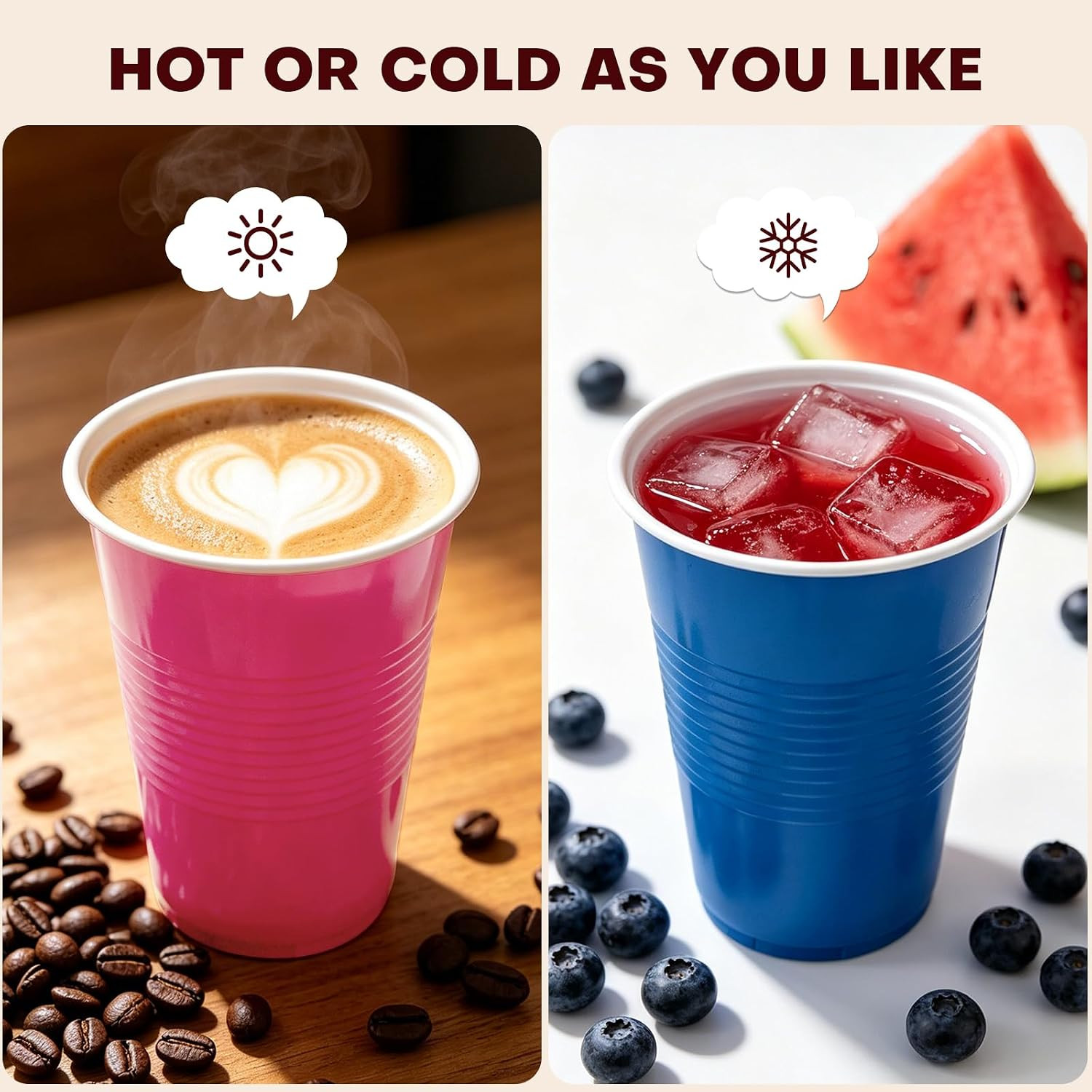 Disposable Plastic Cups, 120 Count, 18 Oz Bpa-Free PP Plastic Cups, Assorted Red