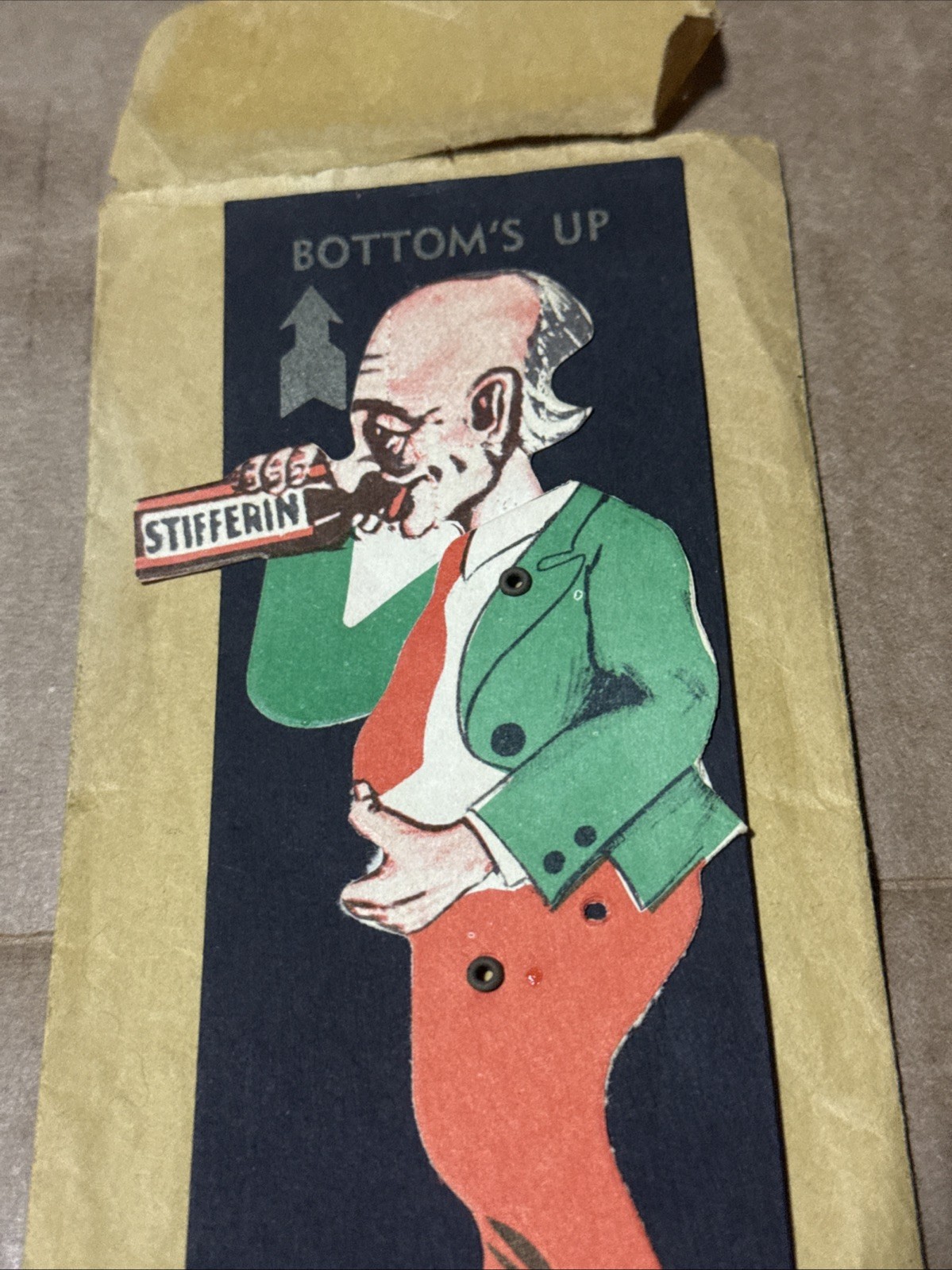 1950’s Vintage STIFFERIN Erotic BOTTOMS UP Tradecard Adult Novelty Risque RARE