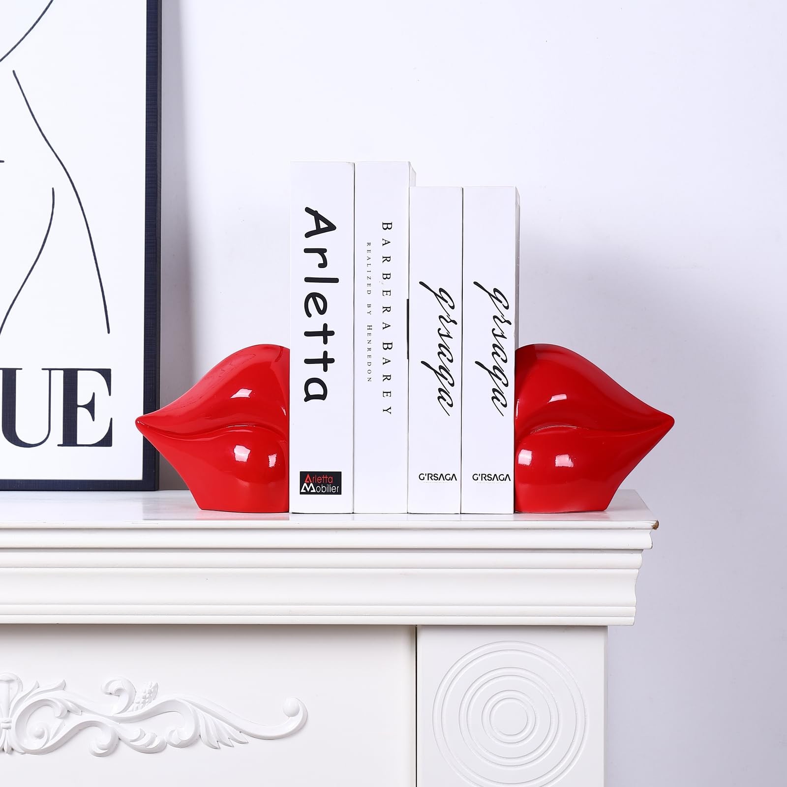 MICDESBA Red Lips Decorated Bookends?Set of 2 Heavy Decorative Book Stoppers?Uni
