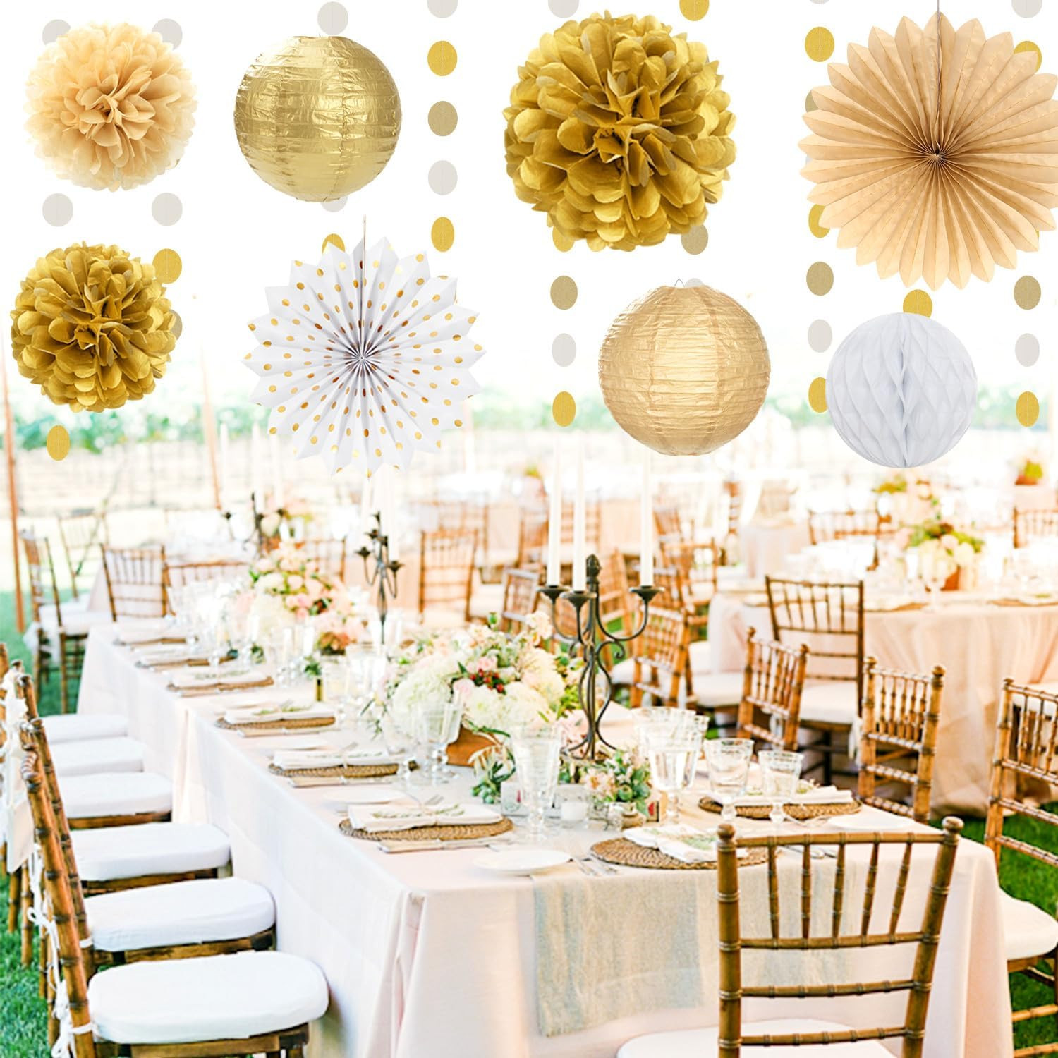White Champagne Gold Birthday Party-Decorations – 21Pcs Happy Birthday Banner,Pa