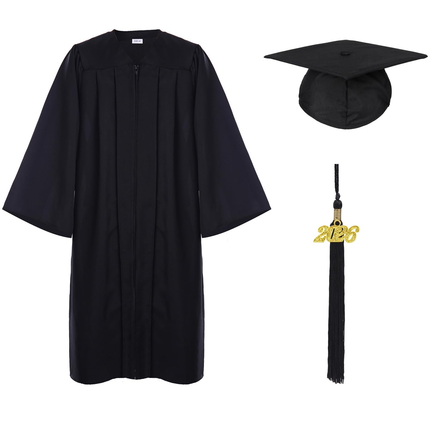 Unisex Adult Matte Graduation Cap and Gown Tassel Set Black 48