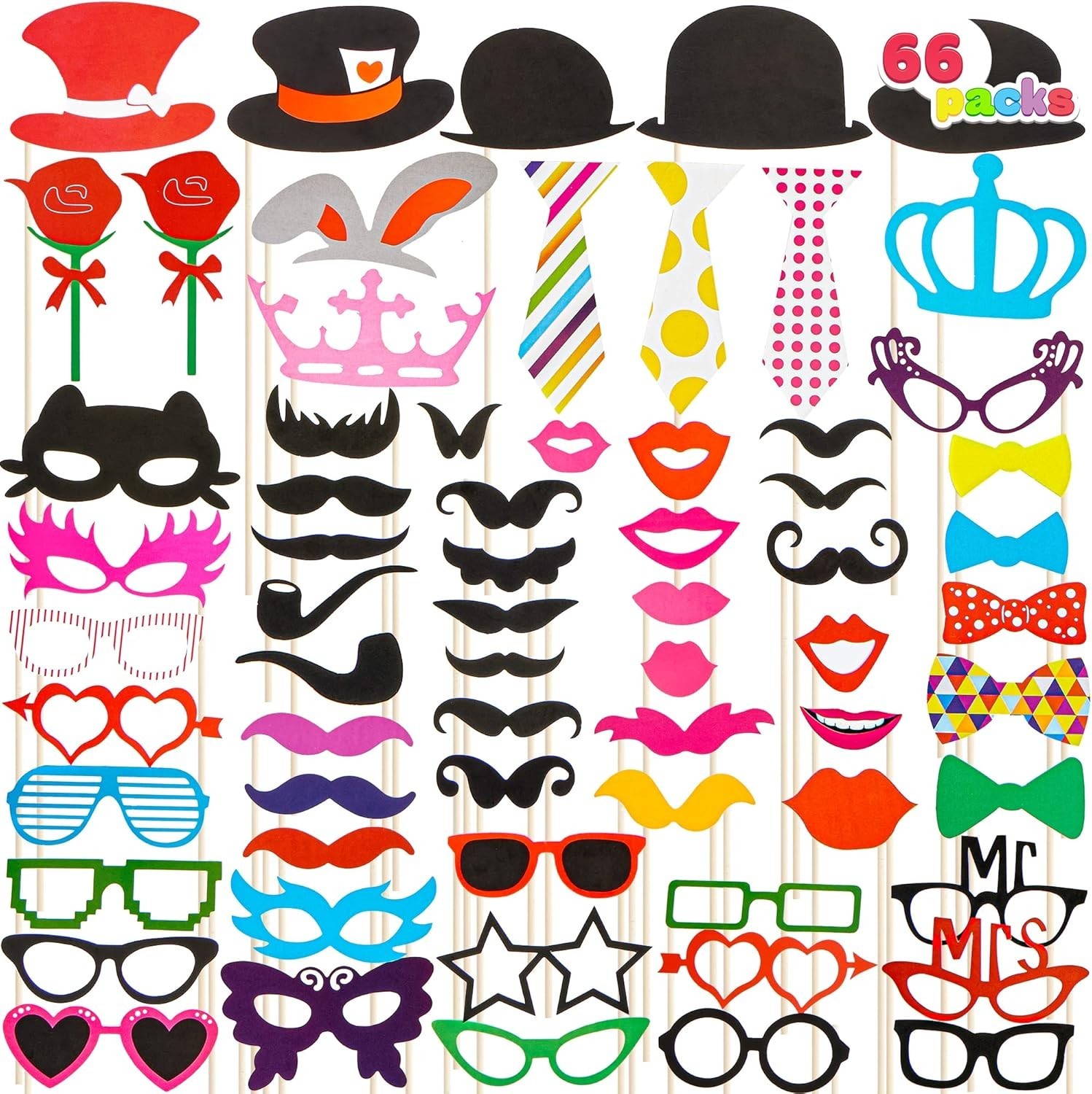 Photo Booth Props 66 Pieces Multi Color Party Favors for Graduation Wedding