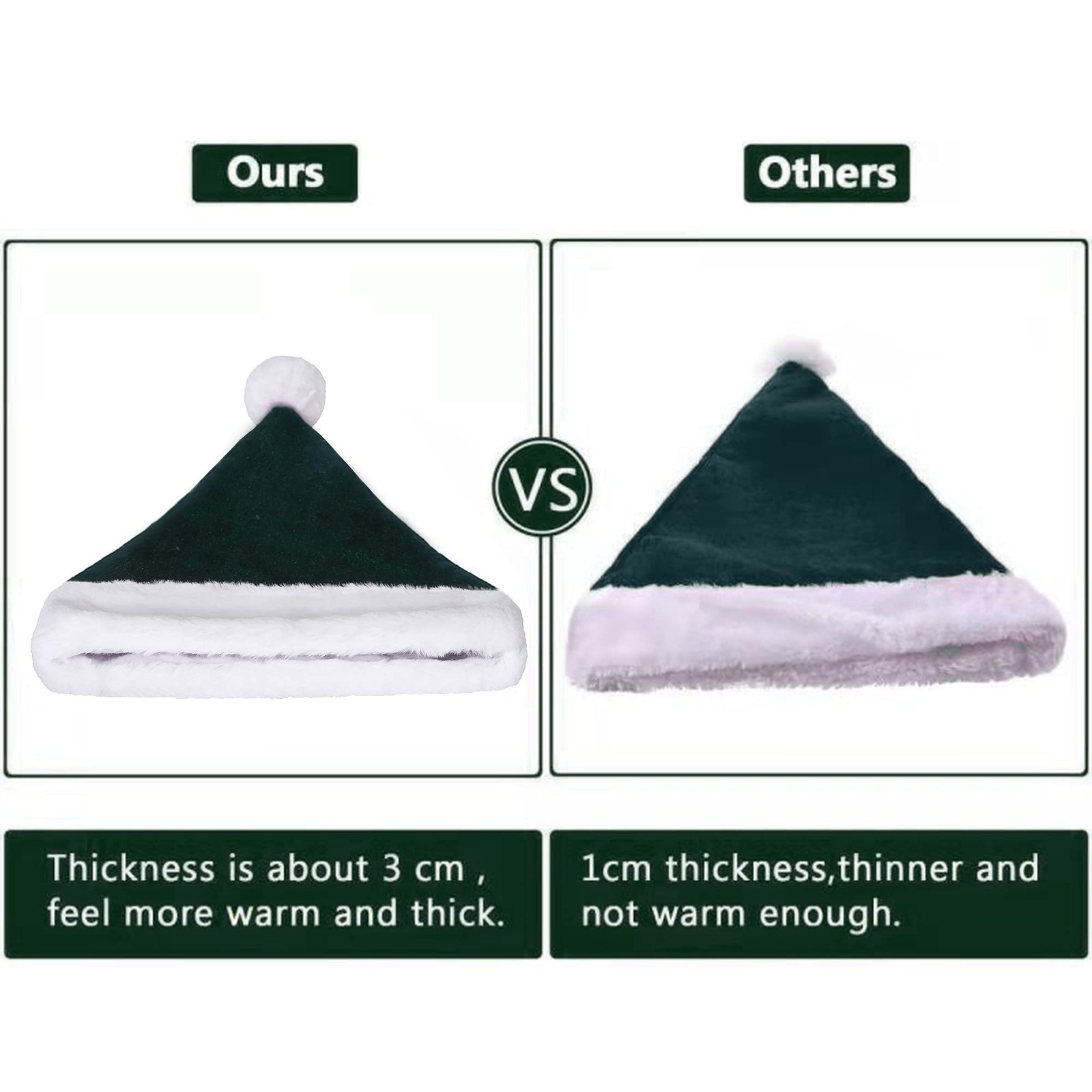 Eoocan Santa Hat, Hat for Kids, Unisex Velvet Comfort 16*10.2 in, Green
