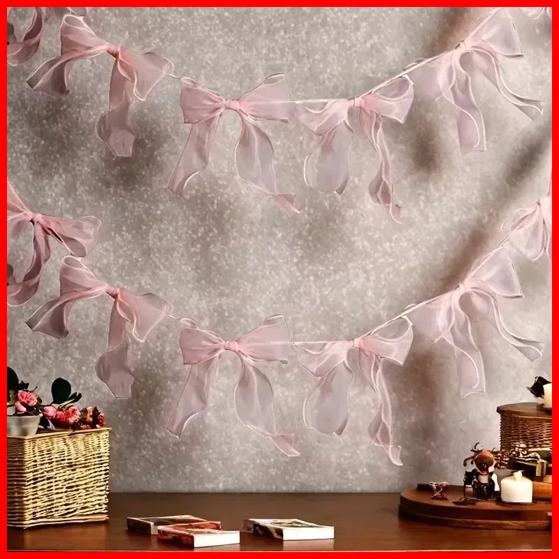 12-120PCS Pink Bow Banner Garland Hanging Decoration Birthday Party Wedding