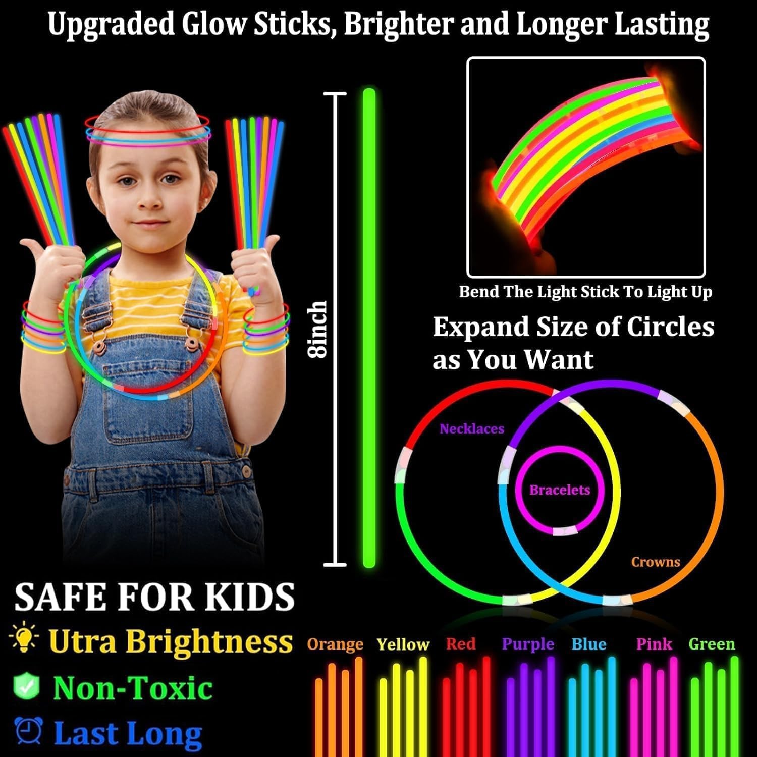500 Pack Ultra Bright Red, Green, Blue, White, Yellow, Pink, Purple, Orange