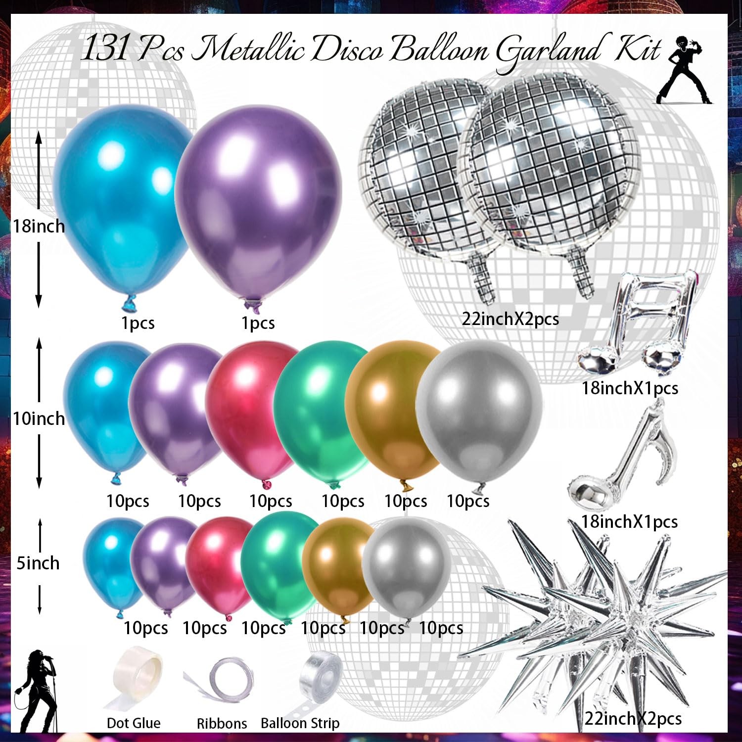 Metallic Balloon Garland Kit Disco Colorful 80s 90s Retro Dance Party Chrome …