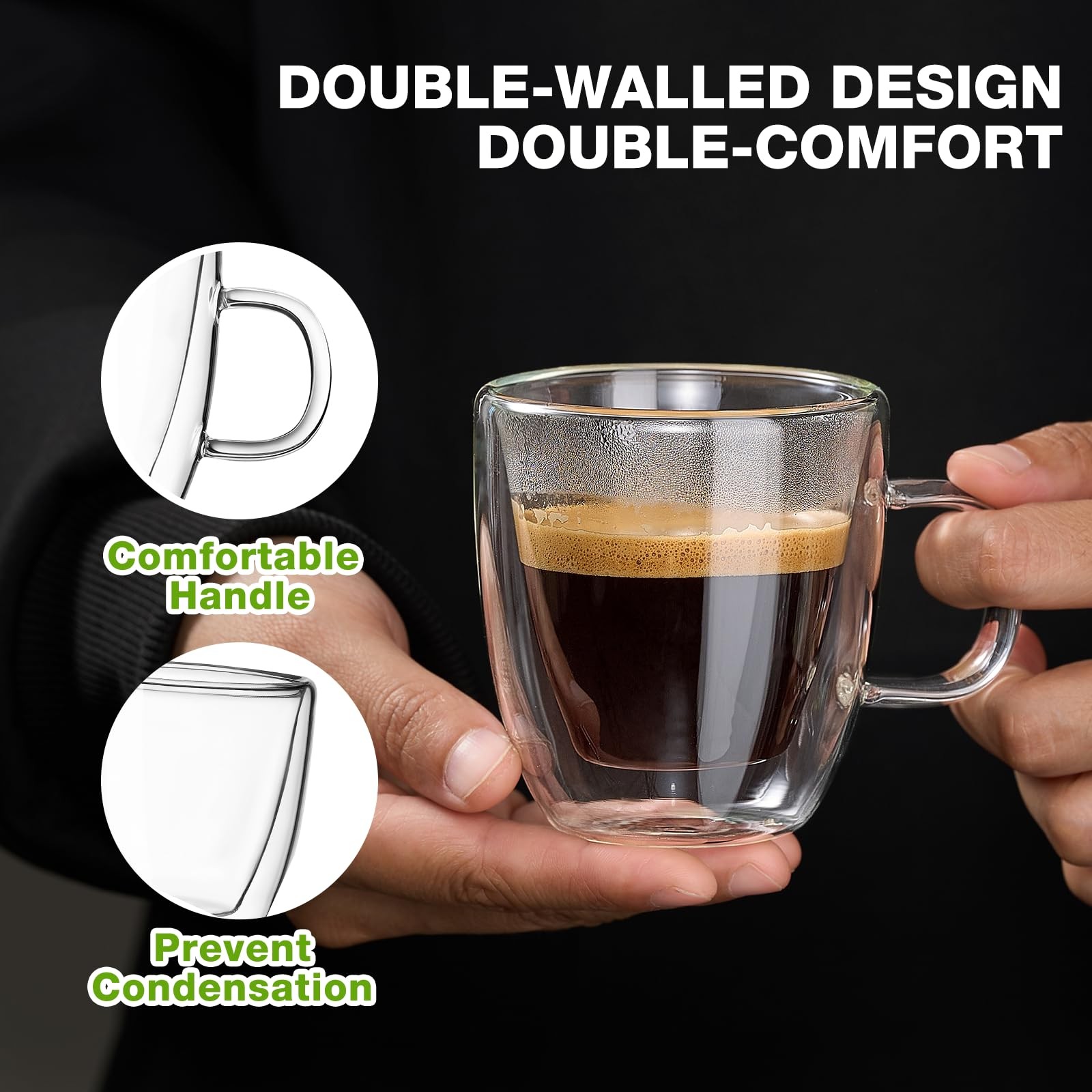 Mfacoy Glass Double Wall Insulated Espresso Cups (Set of 2), 5.4 oz Shots Cup wi