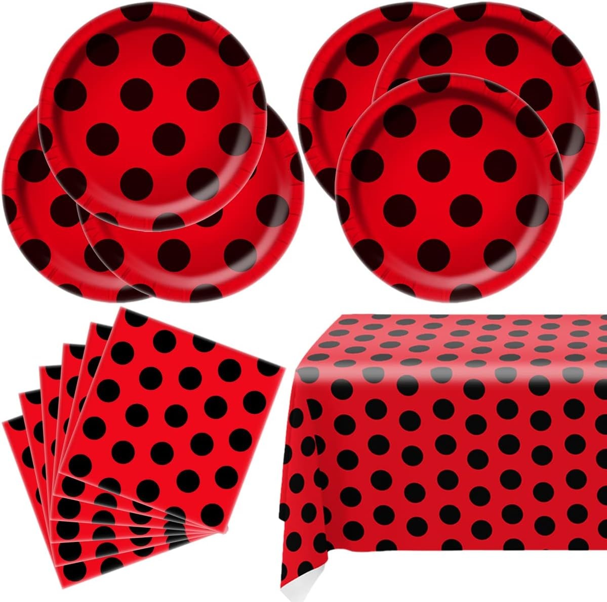 Ladybug Party Tableware Sets,20 Plates and 20 Napkins Red, Black