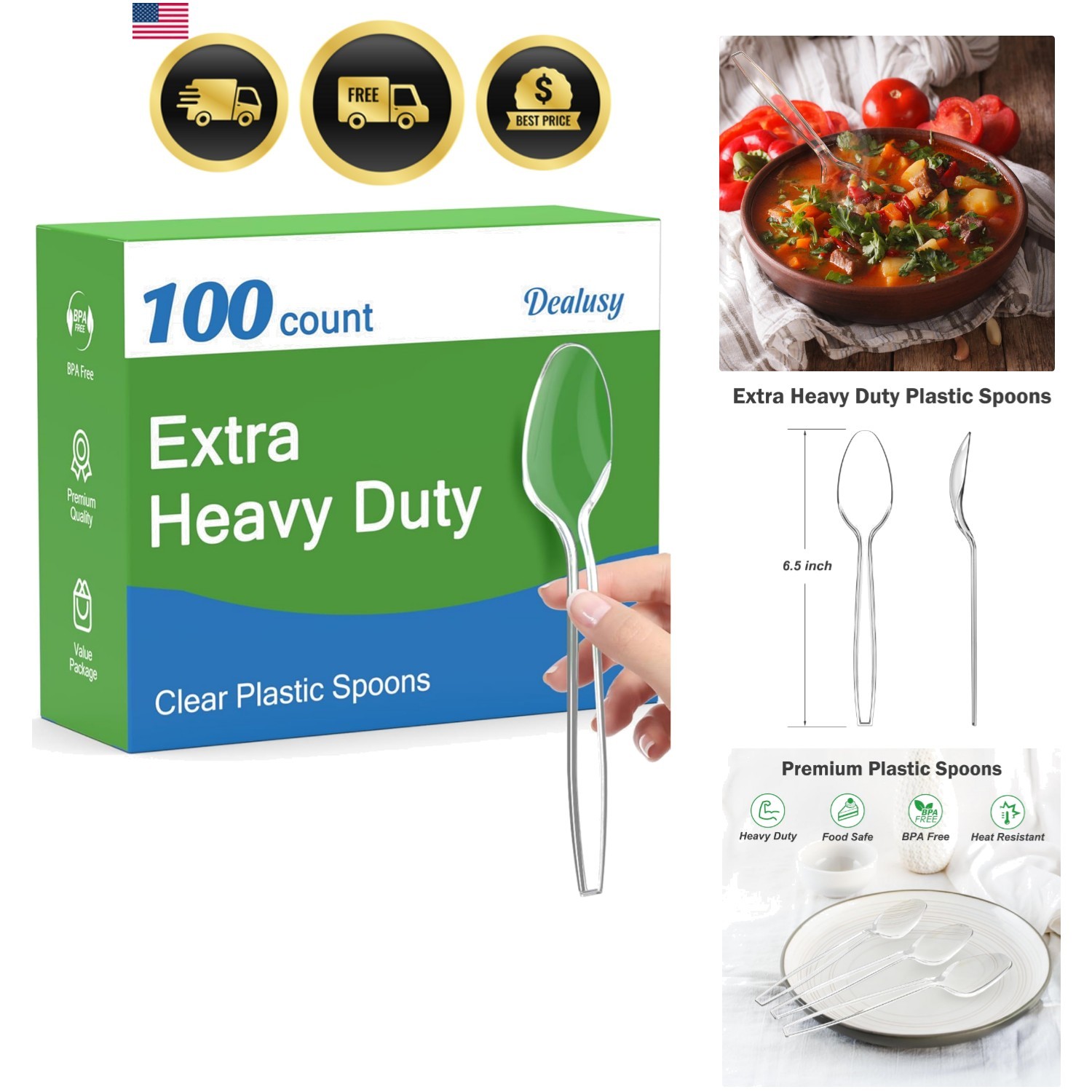 100 Count Clear Plastic Spoons Disposable, BPA-Free, Heat Resistant, Solid an…