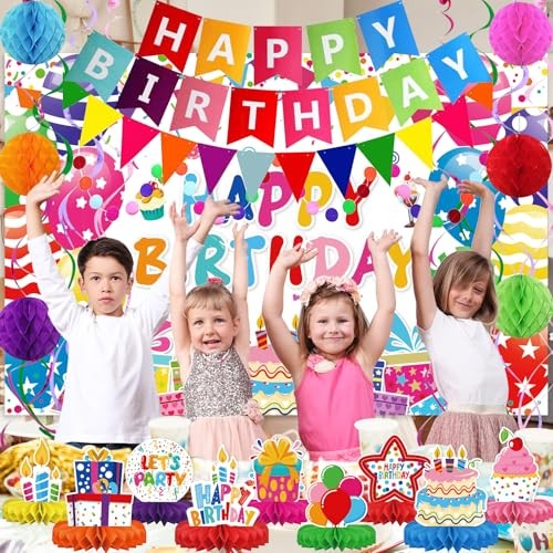 Birthday Decorations Kit, Happy Birthday Party Birthday Set + Honeycomb + Cloth