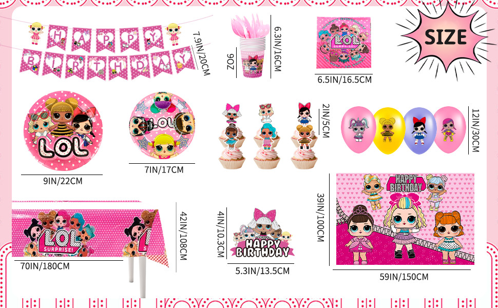 112 Pcs LOL Surprise Doll Party Decorations Surprise Doll Balloons Cups Backdrop
