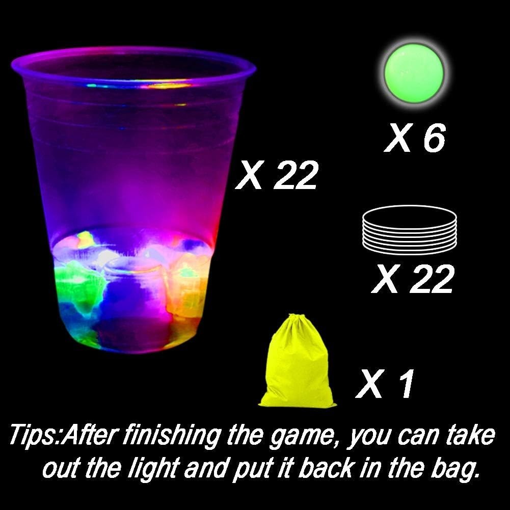 Glowing Party Beer Pong Game for Indoor Outdoor Party Event Fun, Pack with Fl…