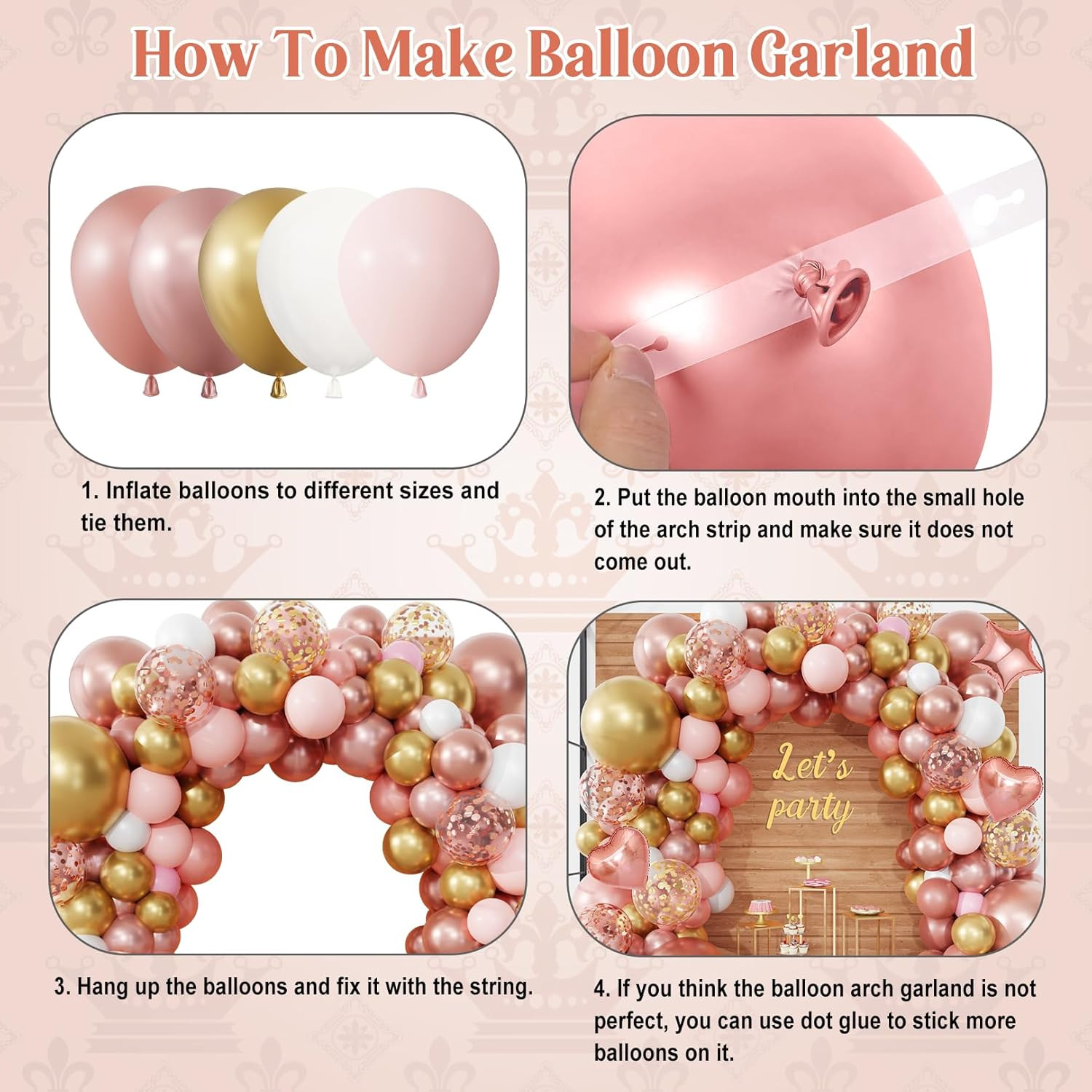 154Pcs Rose Gold Balloons Arch Garland Kit, Bachelorette Pink and Gold Confetti