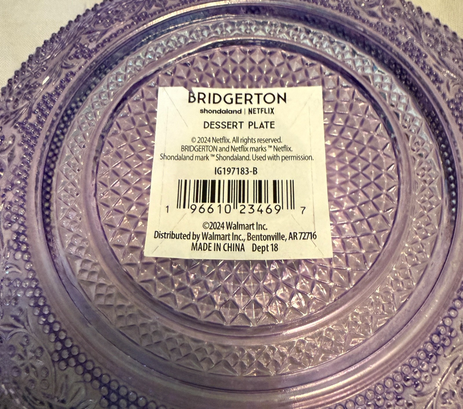 NEW Shondaland Netflix Bridgerton Purple Translucent Small Glass Dessert Plate